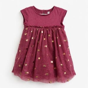 Tea Collection Tulle Onesie Dress Gold Dot Pink 18-24M